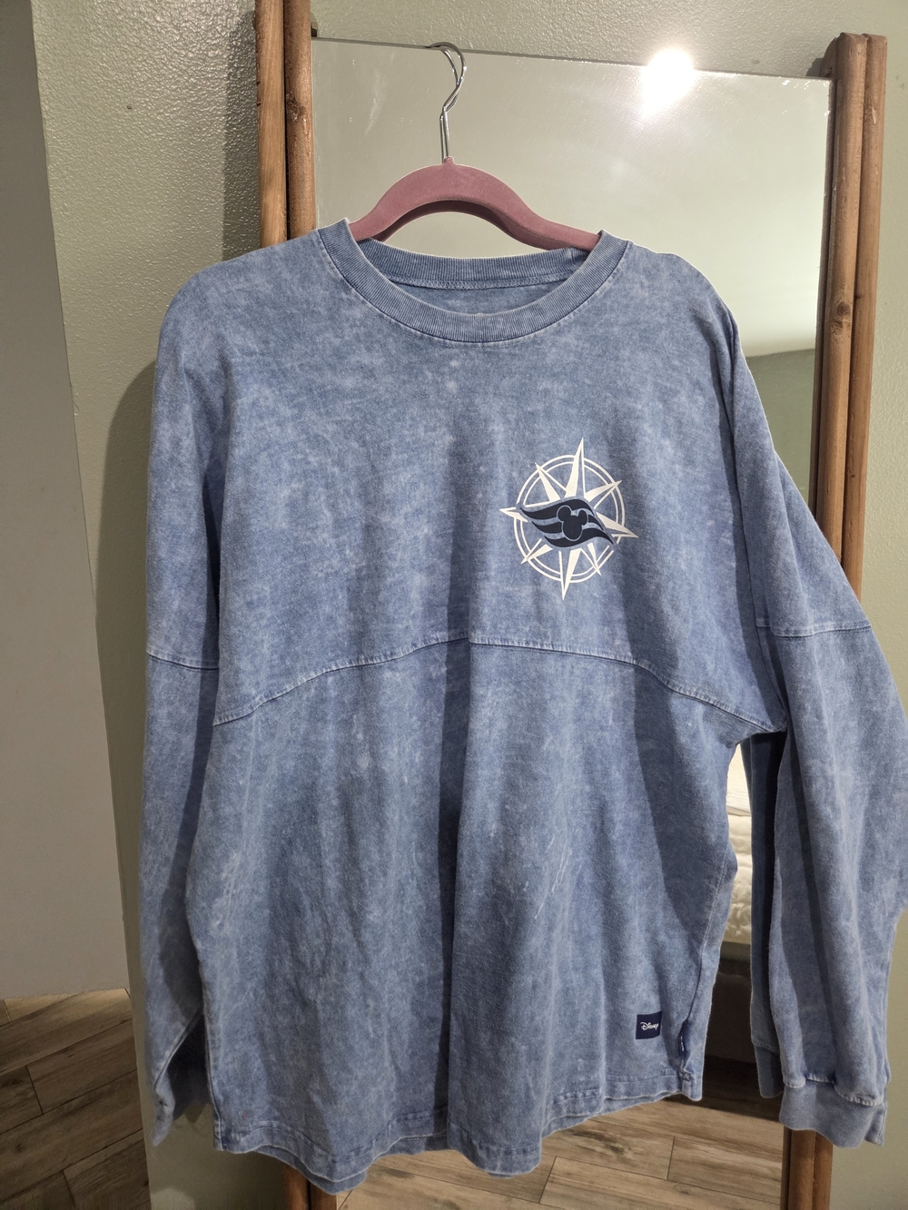 Disney Blue Washed Long-Sleeve with Compass Graphic